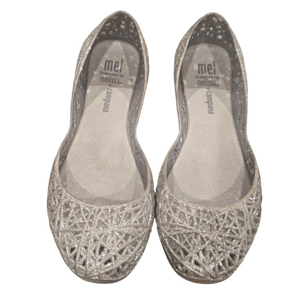 Mel Dreamed by Melissa Campana Silver Glitter Jelly Flats Girls Size 13 US 31 EU